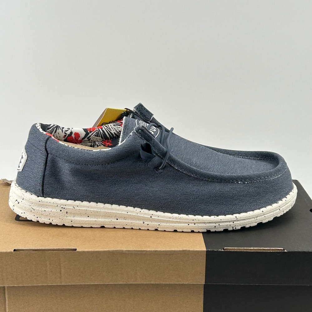 Hey Dude Wally Stretch Canvas Mens Size 9 Blue Loafers New 40022-425 Slip On